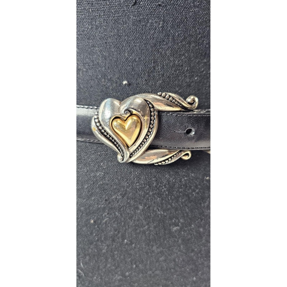 Brighton 1996 Black Leather Heart Concho Belt Silver Gold Tone Western Boho L - Picture 2 of 6